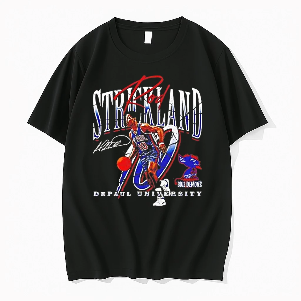 Rod Strickland Throwback Signature Depaul Blue Demons Tee Shirts