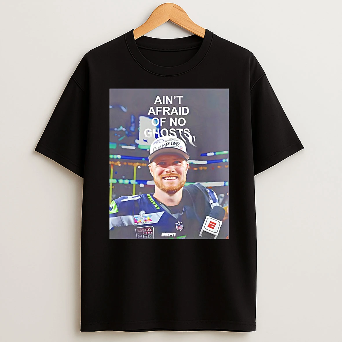 Sam Darnold Seahawks 2026 Super Bowl Lx Champion Aint Afraid Of No Ghosts Shirts