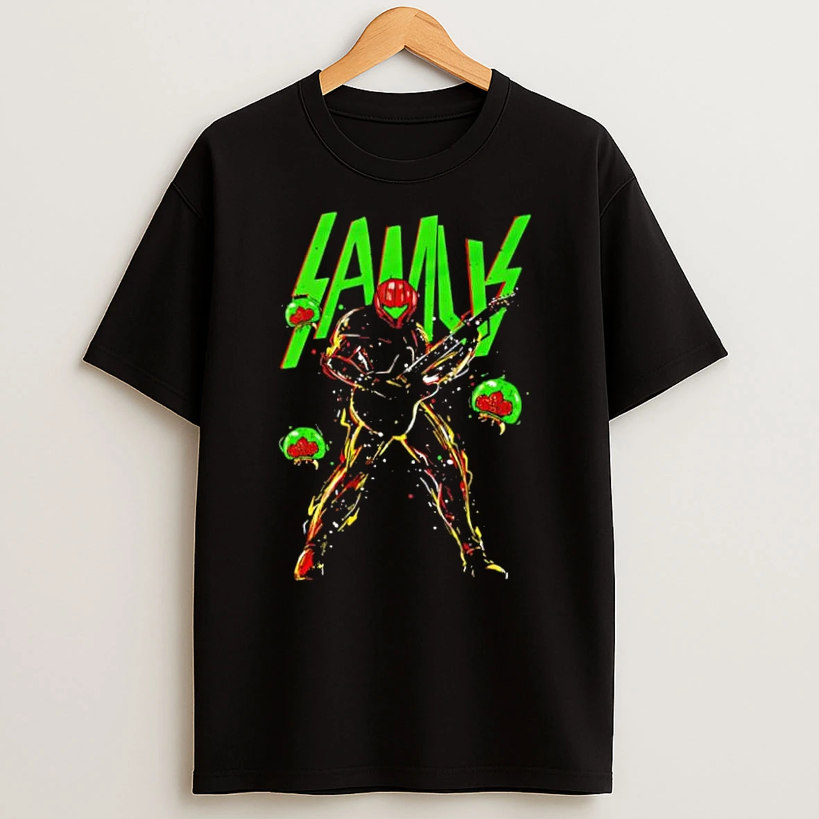 Samus Metroid Playing Electric Guitar Rock Music Video Game Shirts