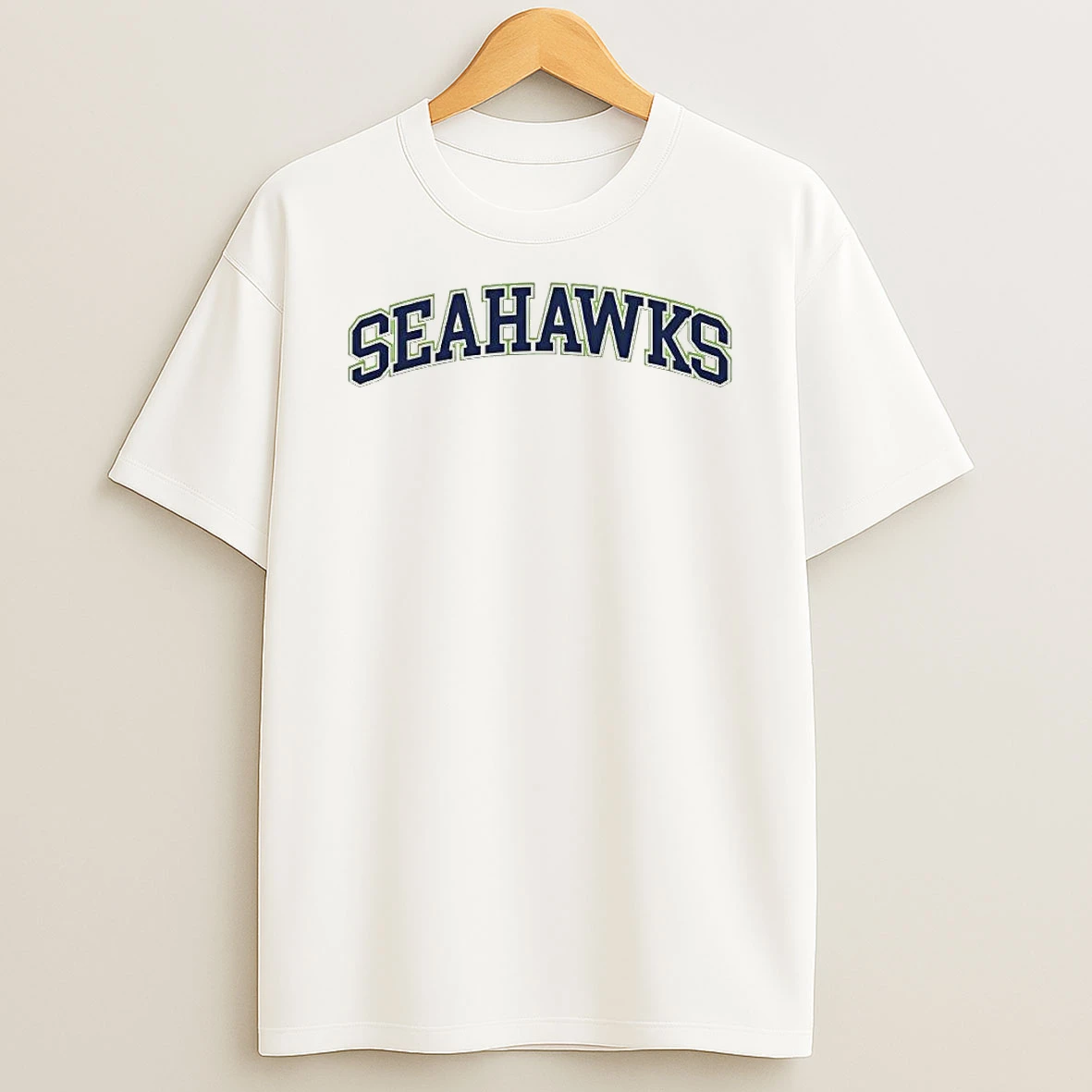 Seahawks Blue And Lime Green Arch Block Lettering Shirts