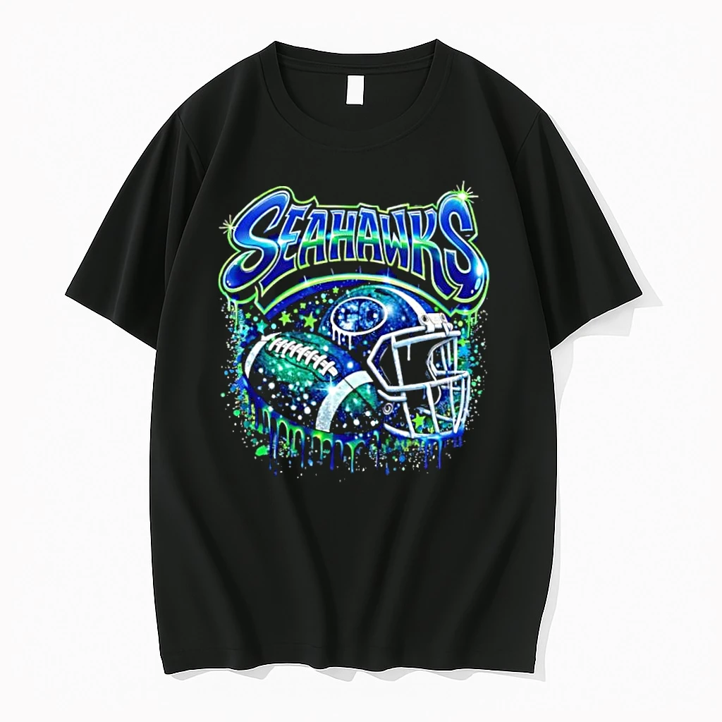 Seahawks Go Football Helmet And Ball Blue Green Drip Sparkle Shirts