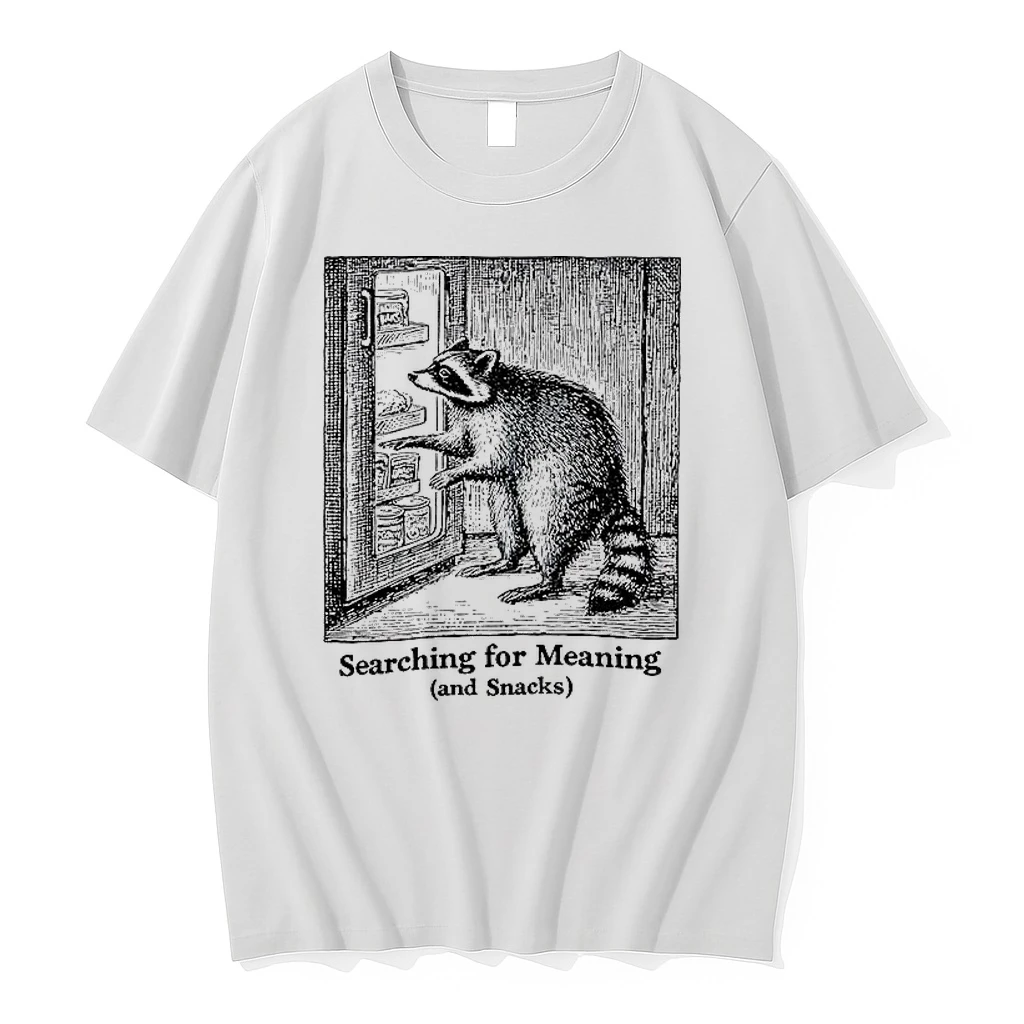 Searching For Meaning And Snacks Raccoon Graphic Woman Shirts