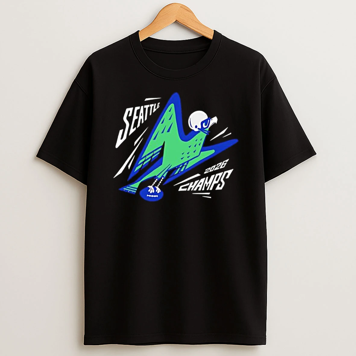 Seattle Champs 2026 Abstract Bird Playing Football Sports Shirts
