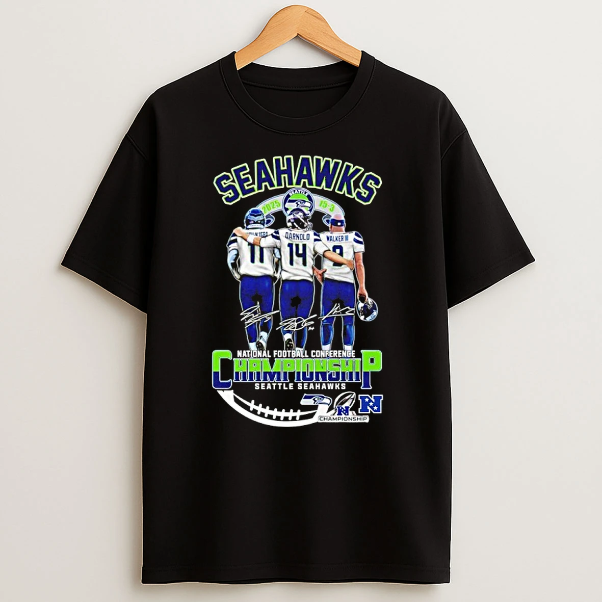 Seattle Seahawks 2025 National Football Conference Championship Signature Shirts