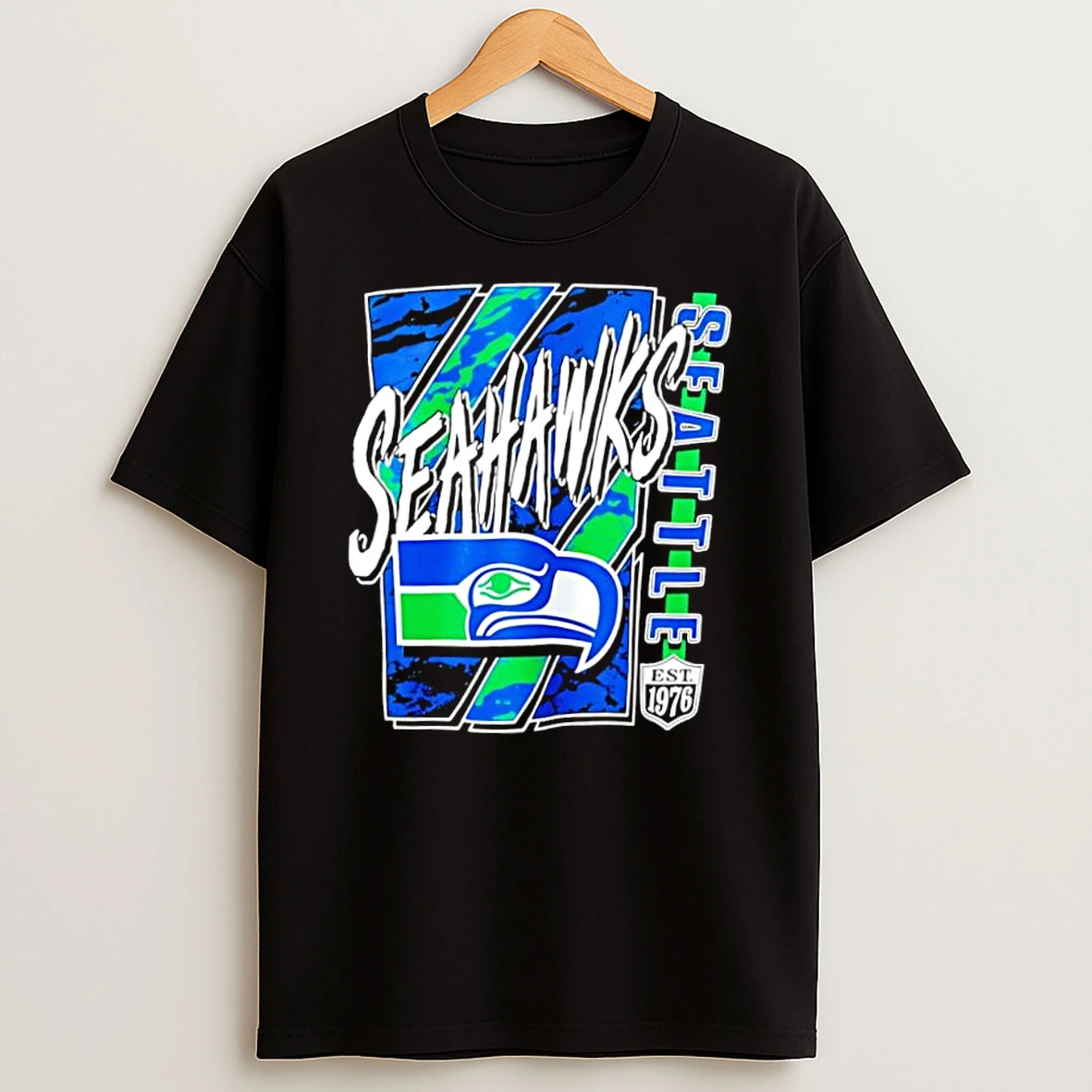 Seattle Seahawks Est 1976 Retro Blue Green Abstract Football Team Logo Shirts