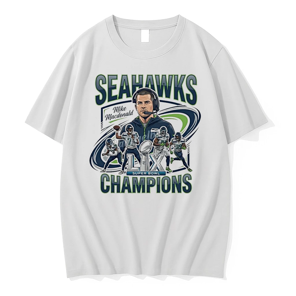 Seattle Seahawks Football Super Bowl Lx Champions 2025 Coach Mike Macdonald And Team Painting Shirts