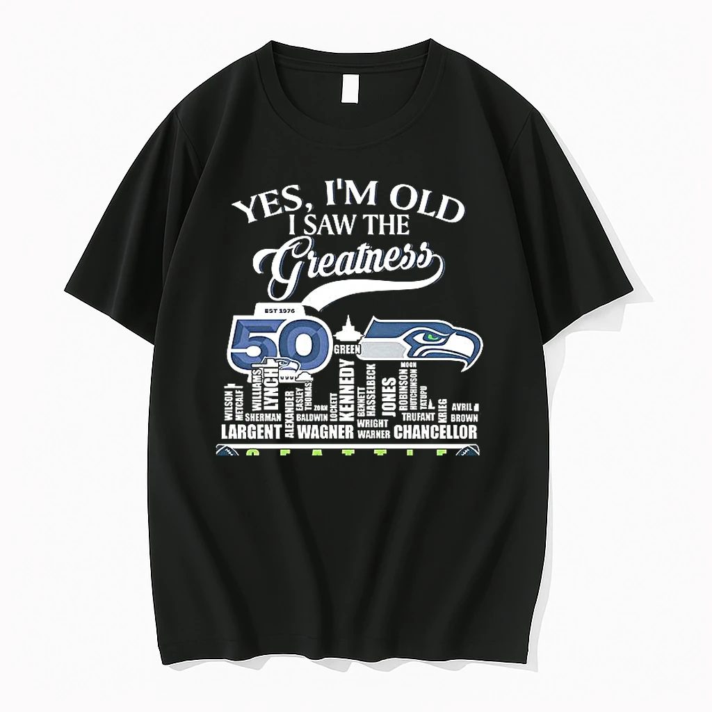 Seattle Seahawks Nfl 50th Anniversary Yes Im Old I Saw The Greatness Est 1976 Name Woman Shirts