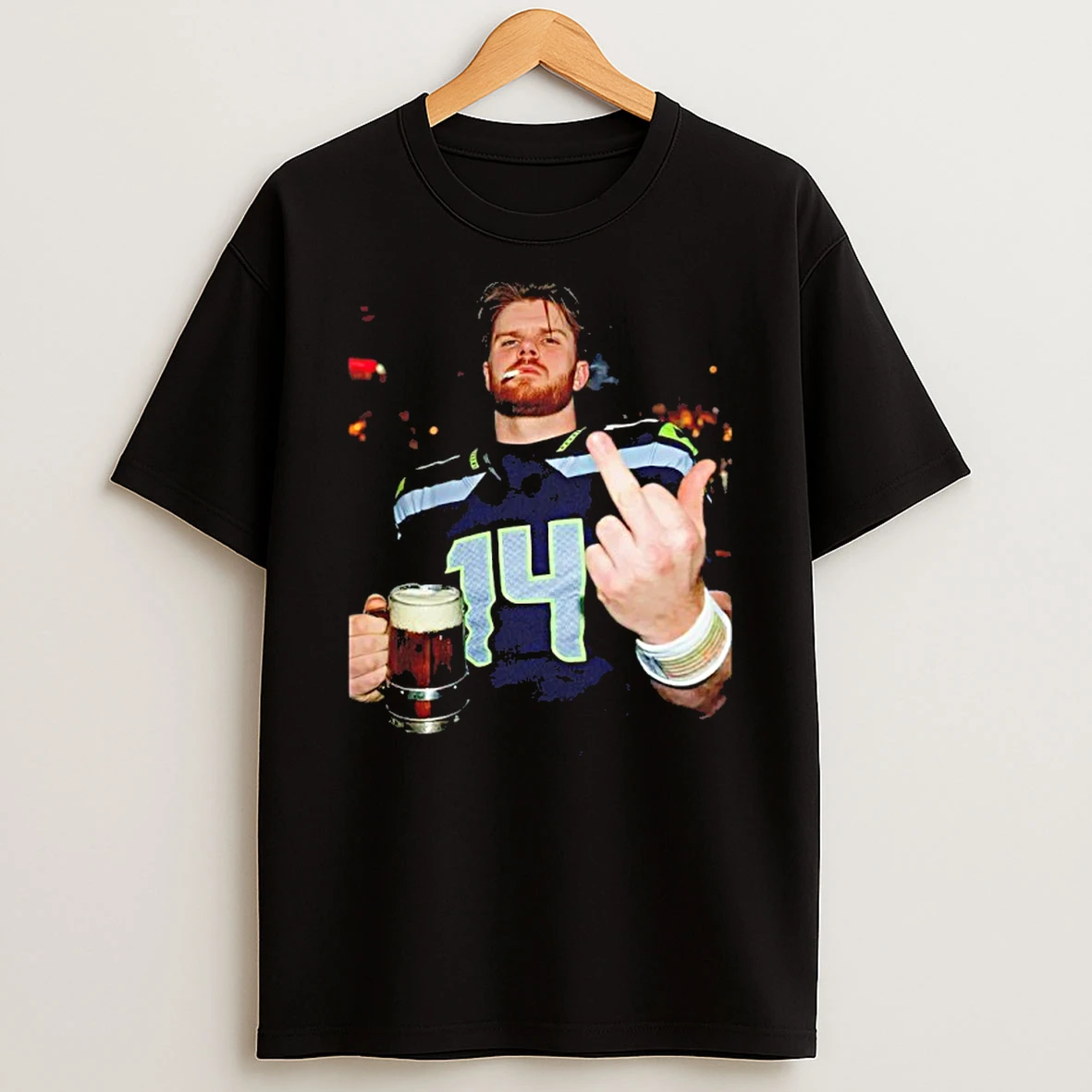 Seattle Seahawks Sam Darnold Smoking With Beer Middle Finger Funny Shirts
