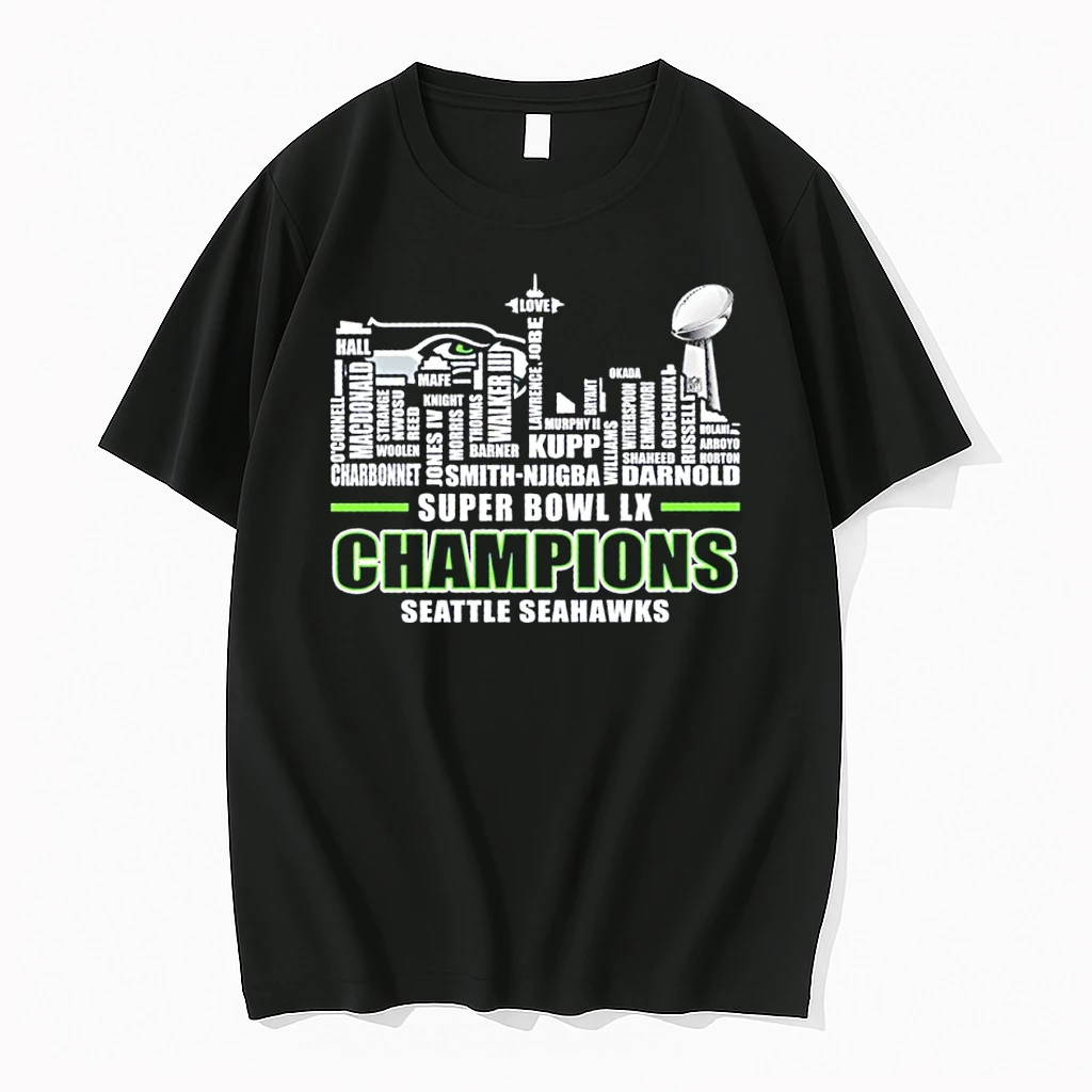 Seattle Seahawks Skyline Player Name Super Bowl Lx Champions Shirts