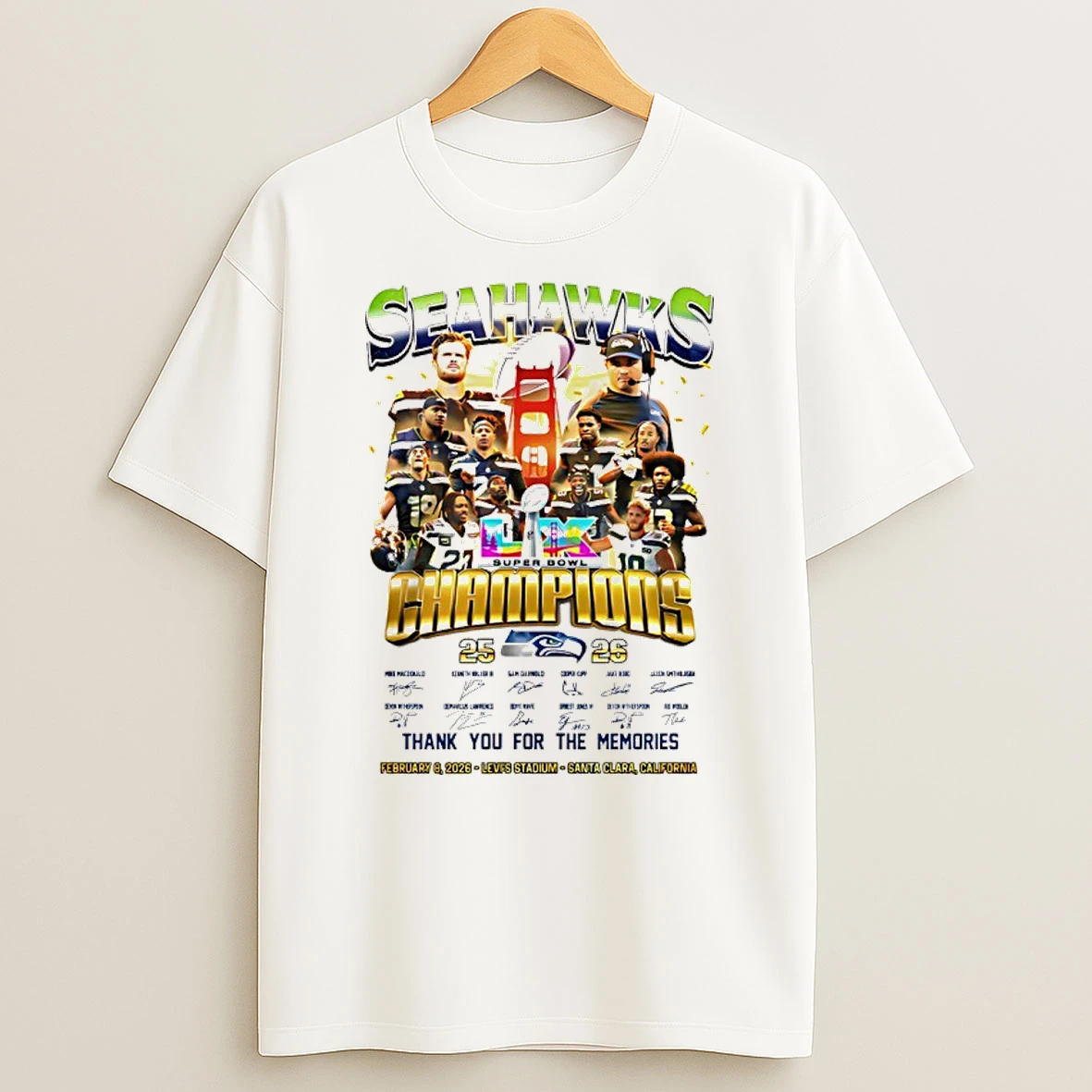 Seattle Seahawks Super Bowl Lx Champions 2026 All Team Siganture Shirts