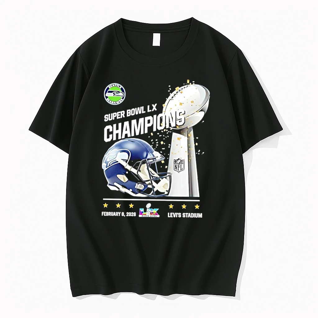 Seattle Seahawks Super Bowl Lx Champions Levis Stadium Feb 8 2026 Helmet And Trophy Shirts