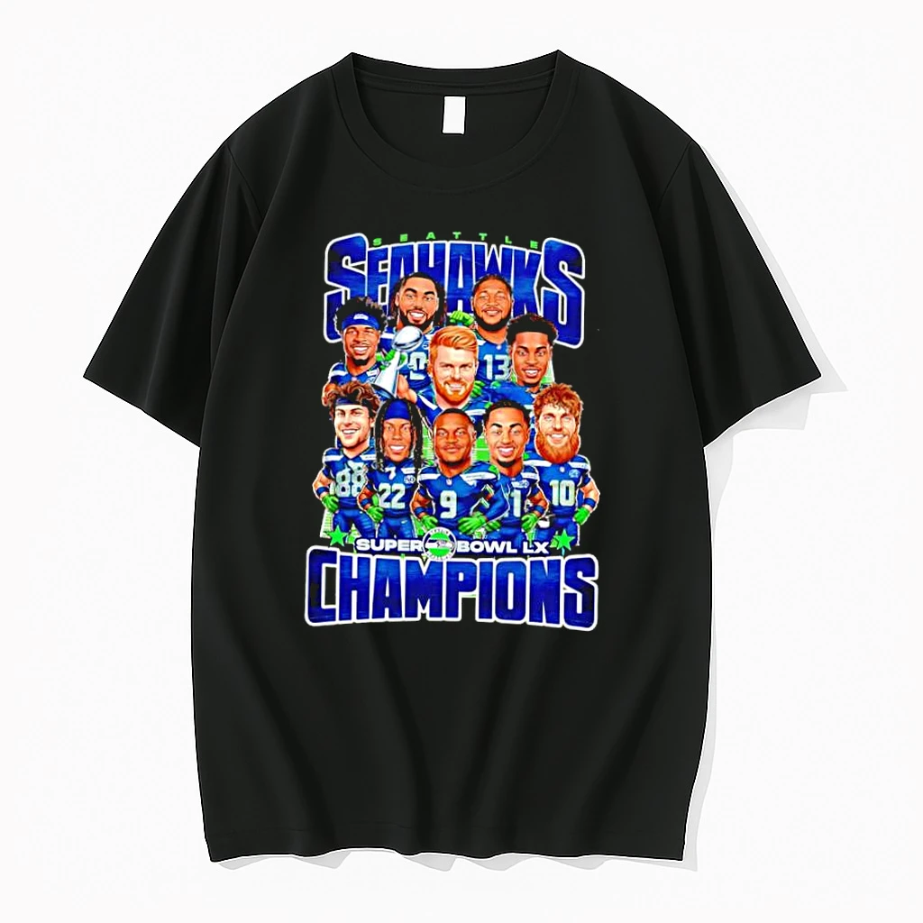 Seattle Seahawks Super Bowl Lx Champions Players Caricature Graphic Shirts