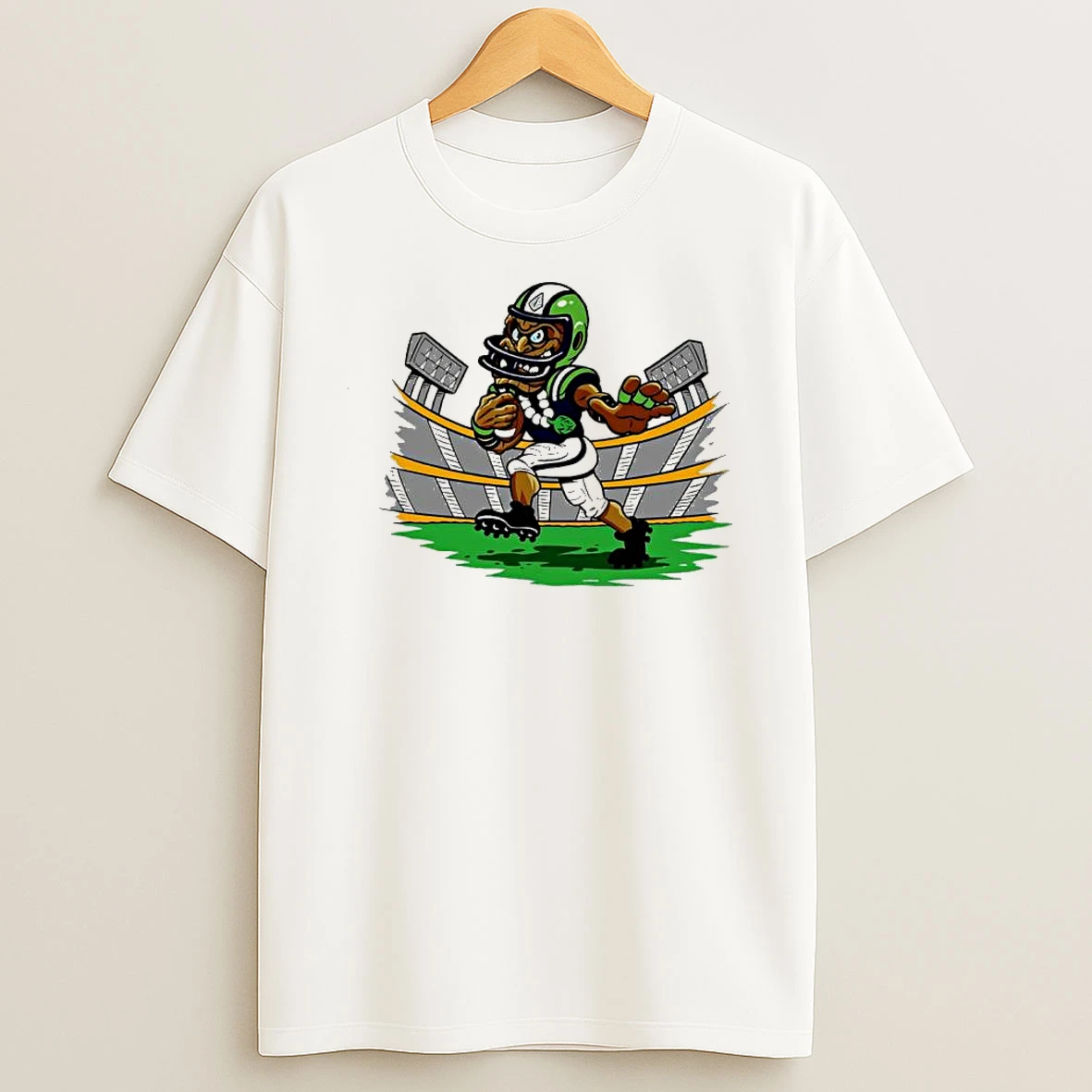 Seattle Seahawks Tiki Mascot Running With Football Stadium Sports Shirts