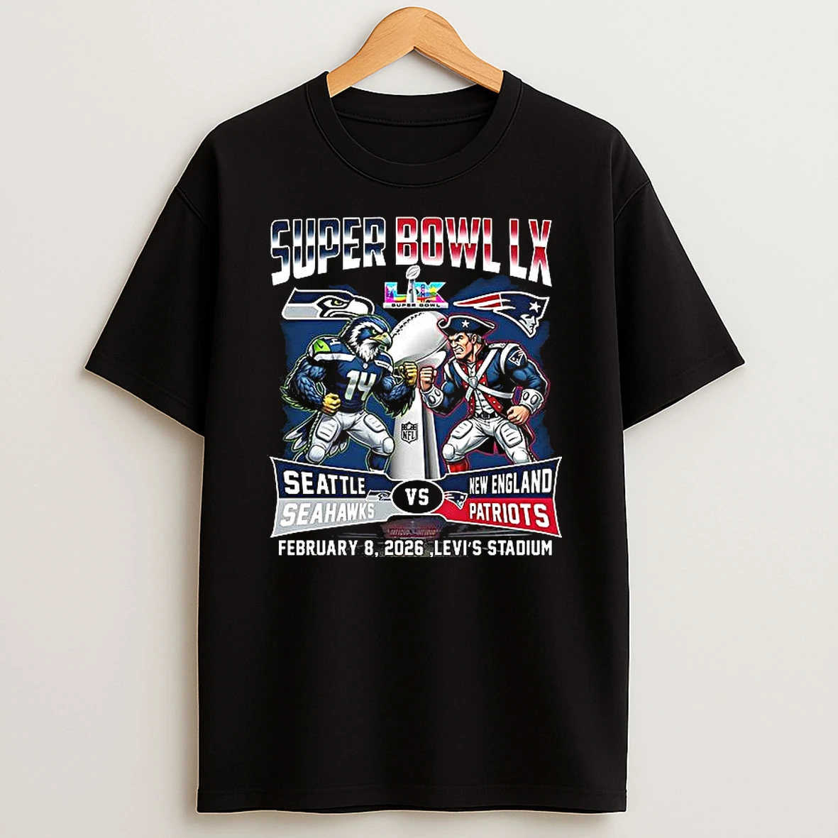 Seattle Seahawks Vs New England Patriots Nfl Super Bowl Lx 2026 Levis Stadium Mascot Woman Shirts