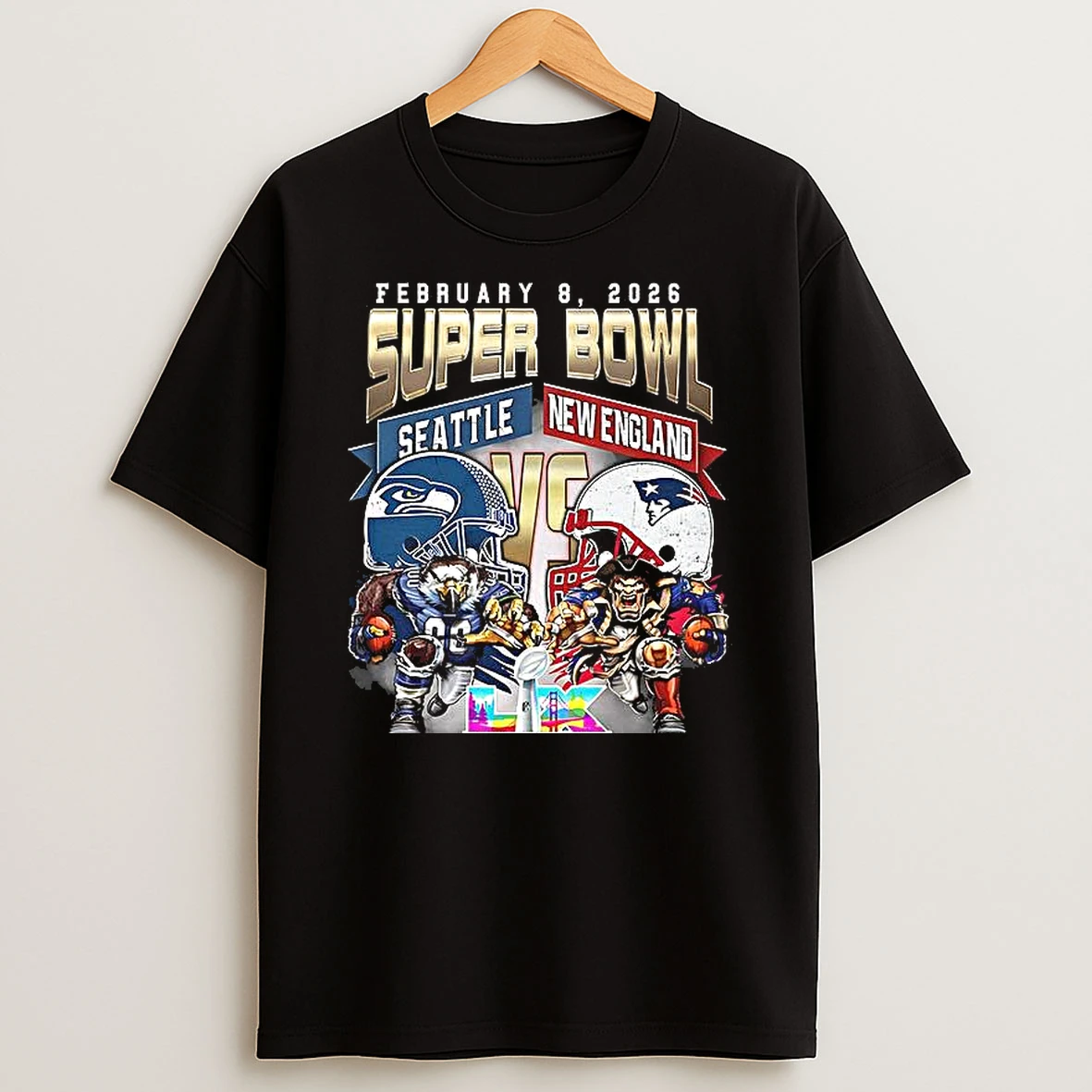 Seattle Seahawks Vs New England Patriots Nfl Super Bowl Lx 2026 Helmet Mascot Woman Shirts