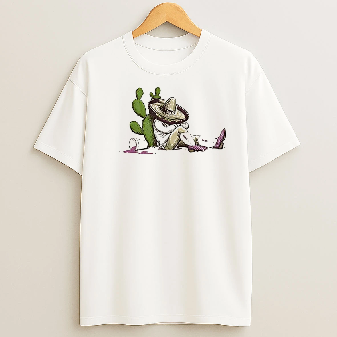 Sleeping Mexican Man In Sombrero By Cactus With Drink Shirts