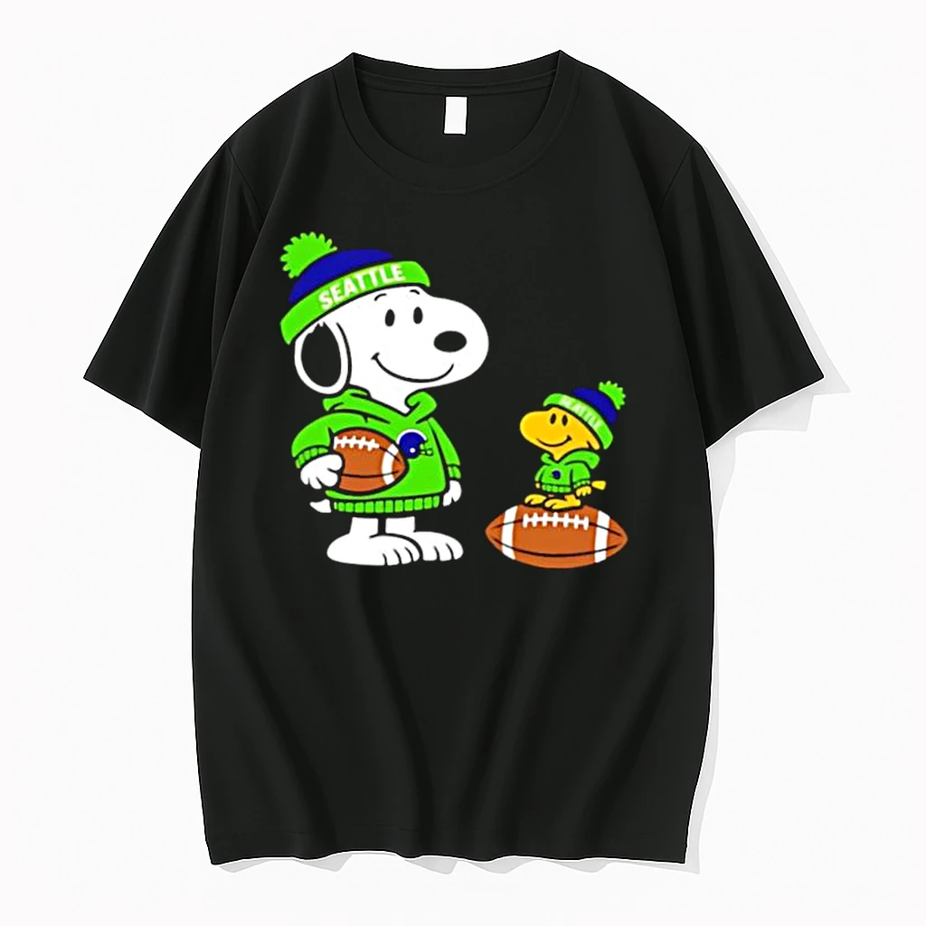 Snoopy And Woodstock Wearing Seattle Beanies And Hoodies Football Shirts