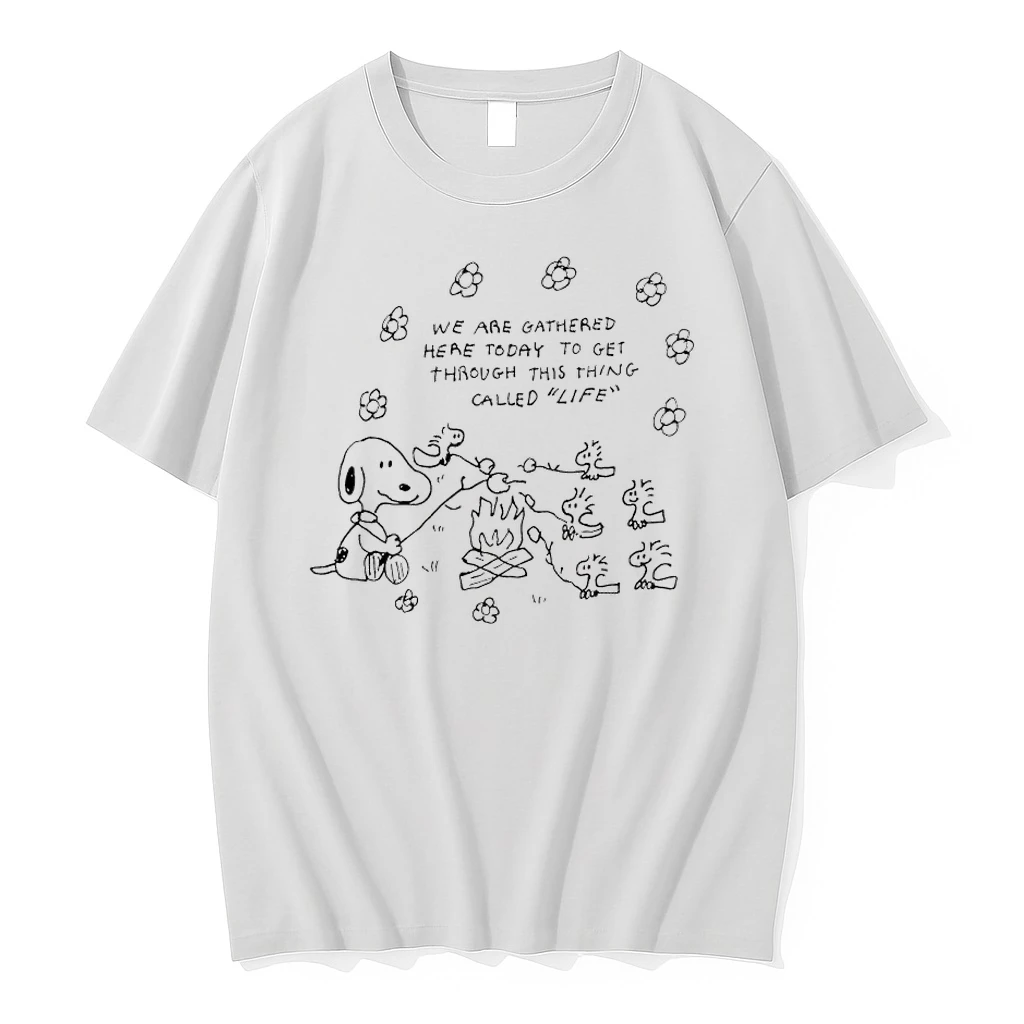Snoopy And Woodstock Camping We Are Gathered Here Today To Get Through This Thing Called Life Shirts