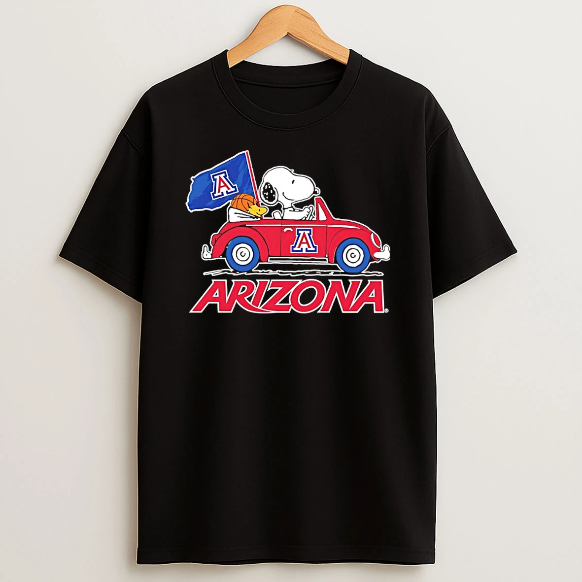 Snoopy And Woodstock Driving Car Arizona Wildcats Basketball Shirts