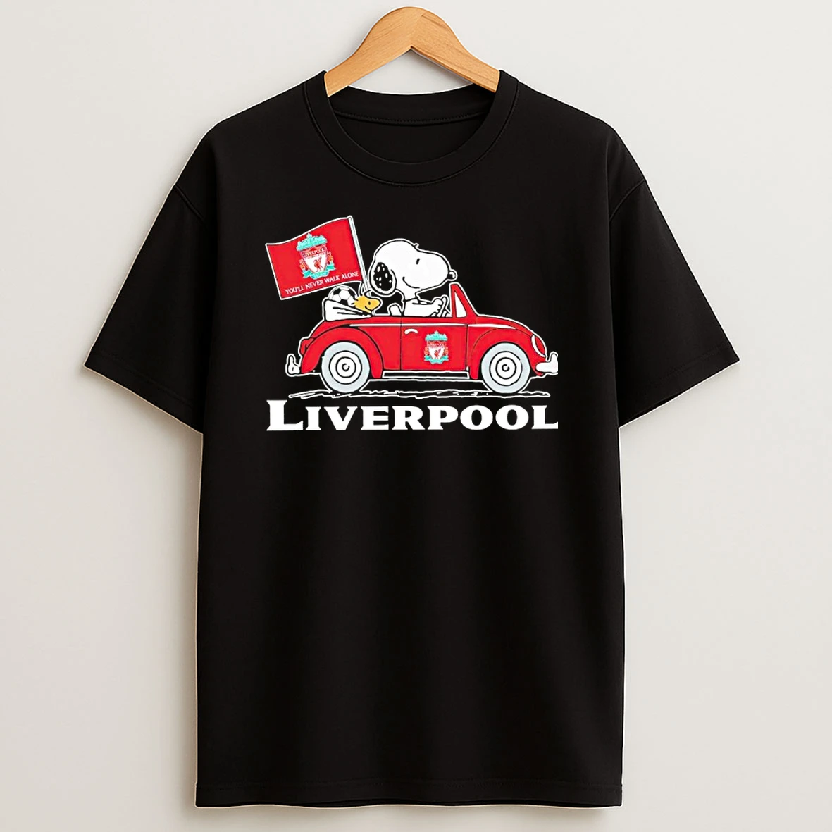 Snoopy And Woodstock Riding Car Liverpool Fc Youll Never Walk Alone Shirts