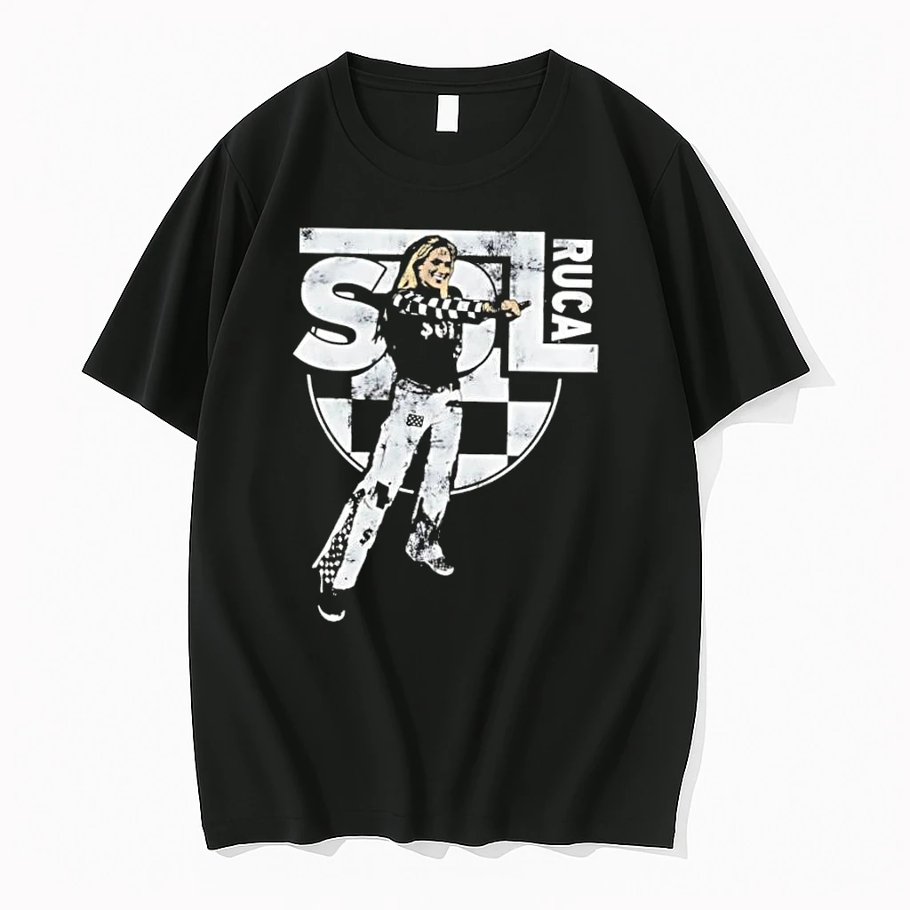 Sol Ruca Wwe Superstar Checkerboard Pattern Graphics Black Cotton Shirts