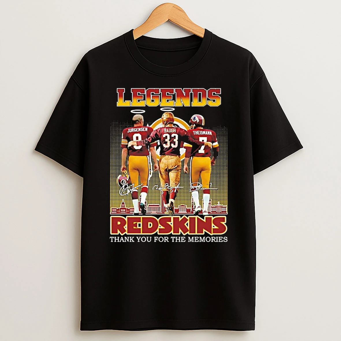 Sonny Jurgensen Sammy Baugh And Joe Theismann Legends Washington Redskins Thank You For The Memories Shirts
