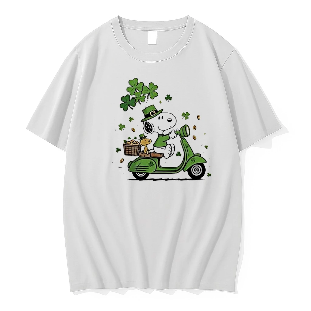 St Patricks Day Snoopy And Woodstock Riding Green Scooter Shirts