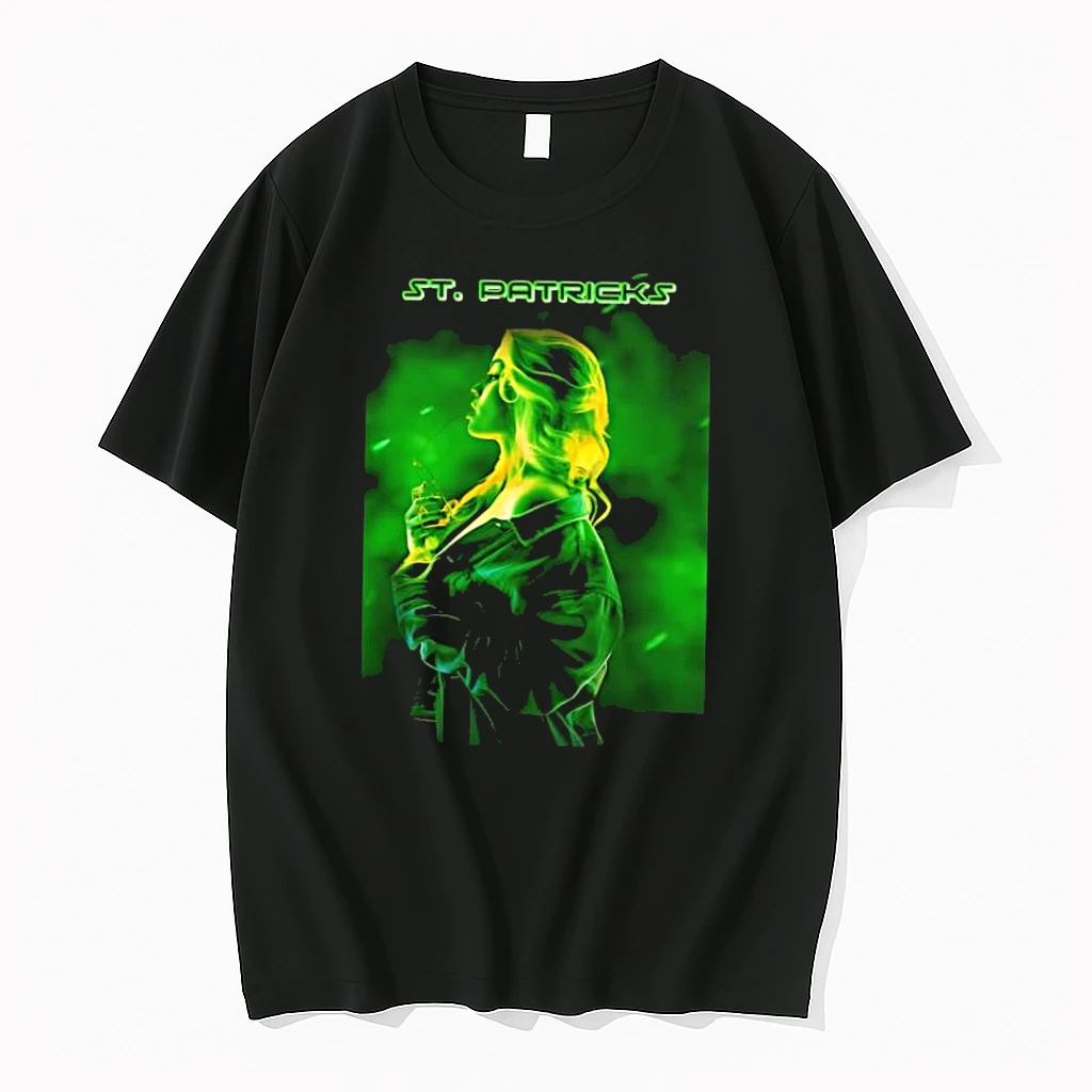 St Patricks Day Woman Profile Green Neon Light Aesthetic Shirts