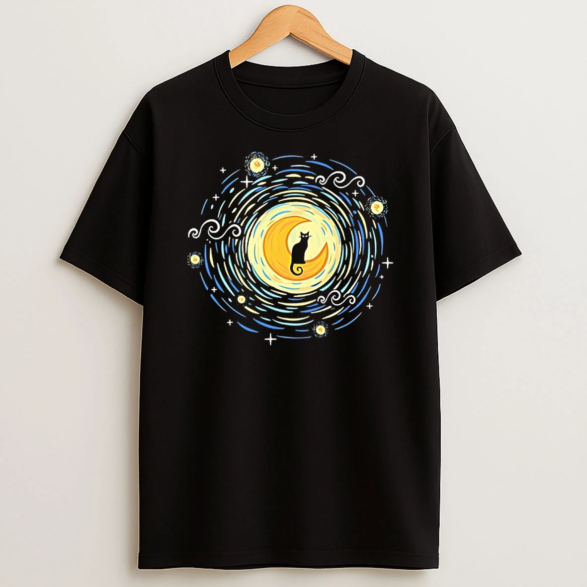 Starry Moon Cat Art Shirts