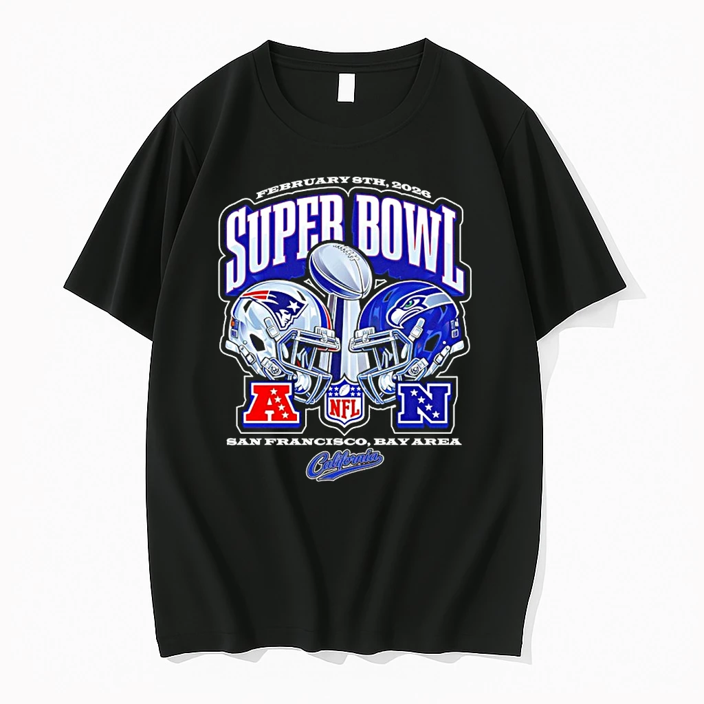 Super Bowl 2026 New England Patriots Vs Seattle Seahawks Helmet Shirts