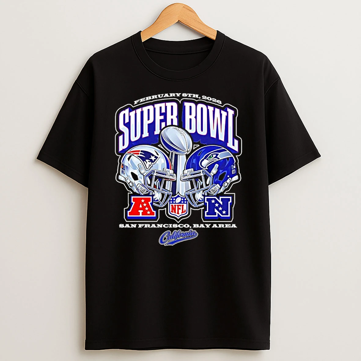 Super Bowl Lx 2026 Patriots Vs Seahawks Helmet Trophy Shirts