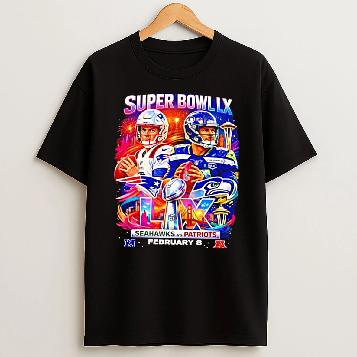 Super Bowl Lx Seahawks Vs Patriots February 8 La Graphic Shirts