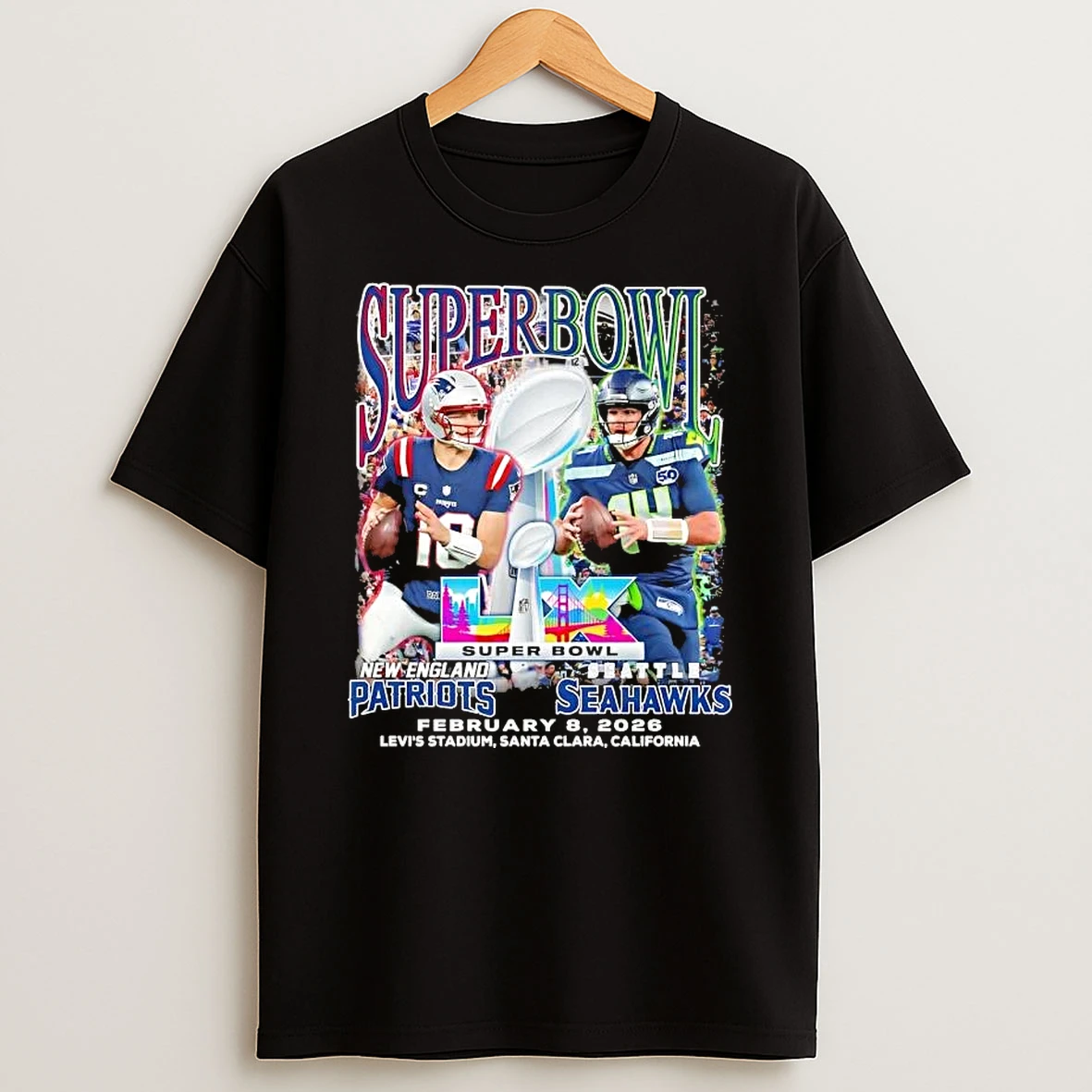 Super Bowl New England Patriots Vs Seattle Seahawks February 8 2026 Levis Stadium Football Graphic Shirts