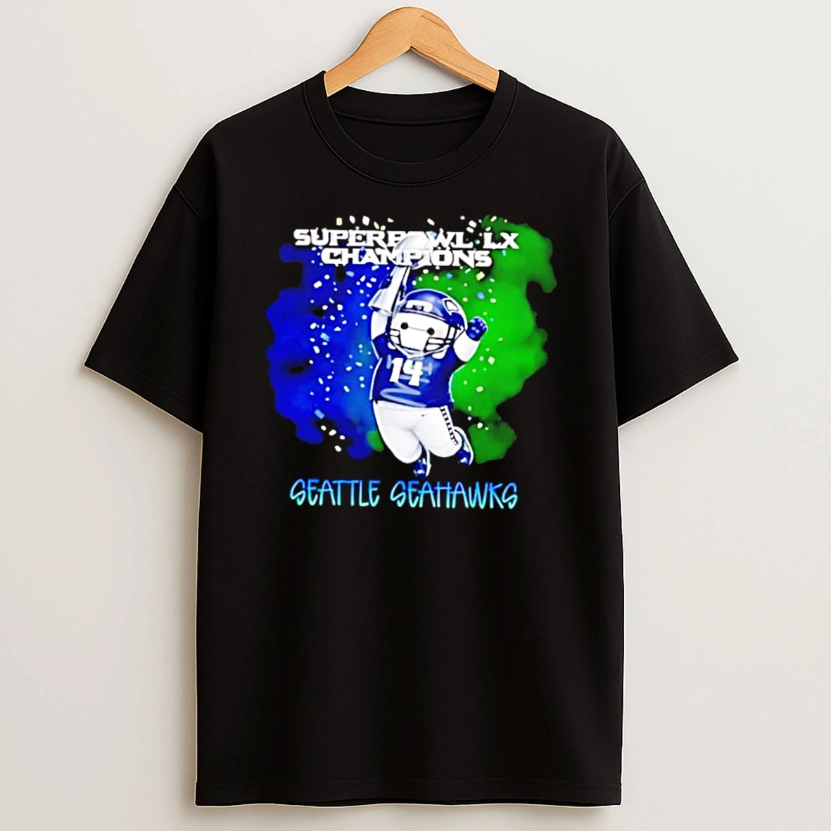 Superbowl Lx Champions Seattle Seahawks Chibi Player Victory Shirts