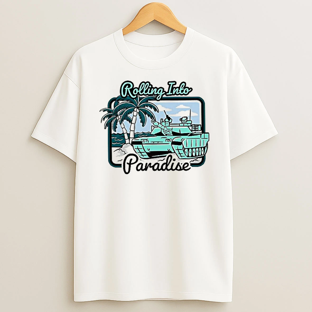 Tank Rolling Into Paradise Beach Vintage Woman Shirts