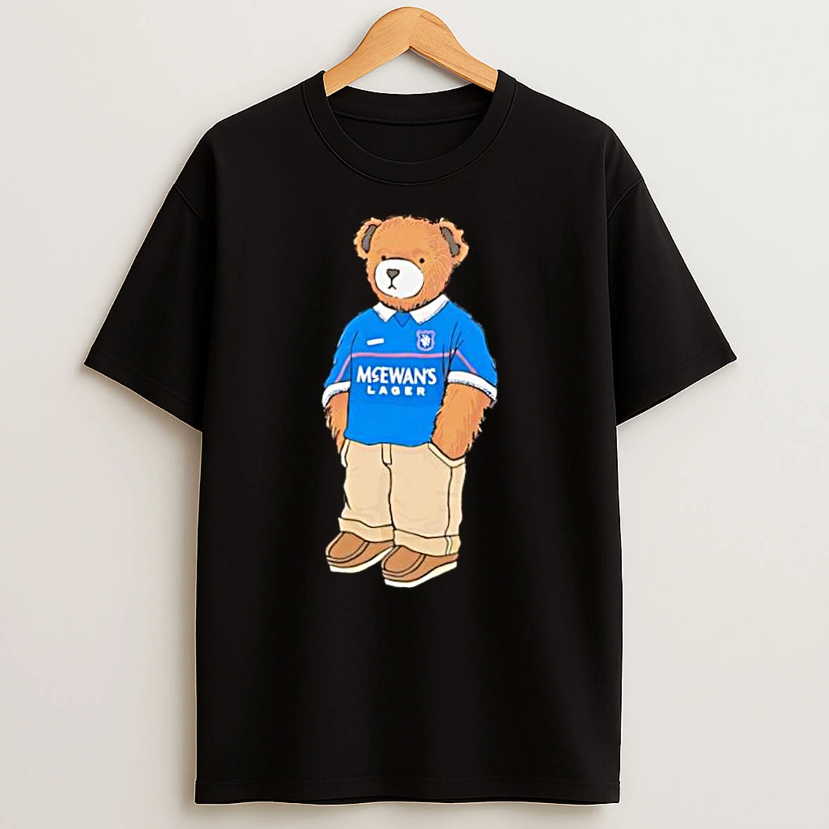 Teddy Bear Wearing Blue Mcewans Lager Rangers Football Shirts