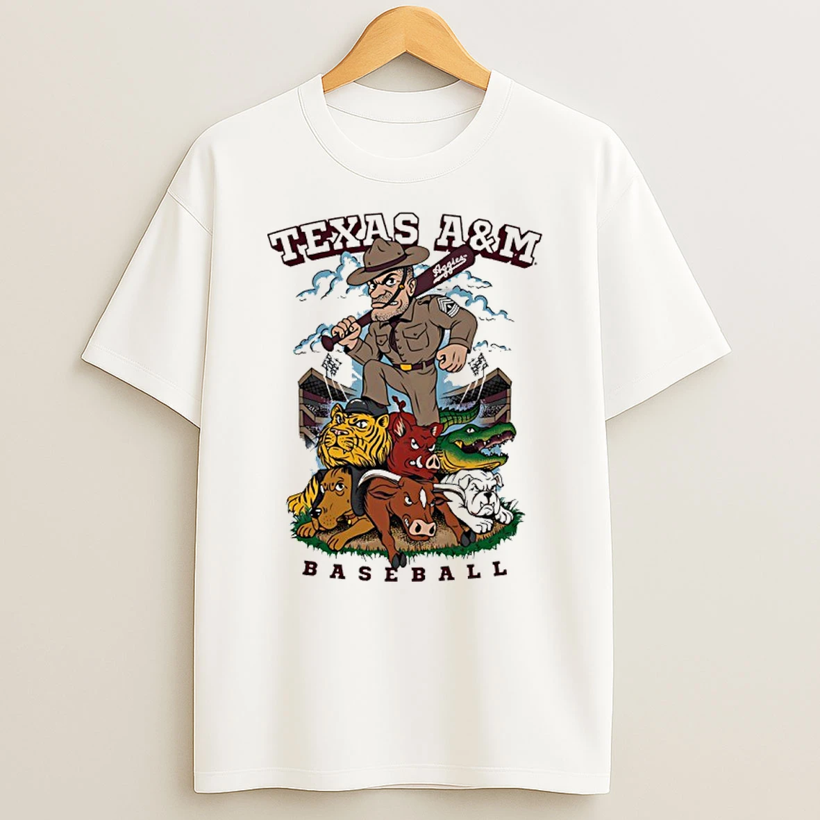 Texas A And M Aggies Baseball Ol Sarge Defeat All Opponents Mascot Graphic Shirts