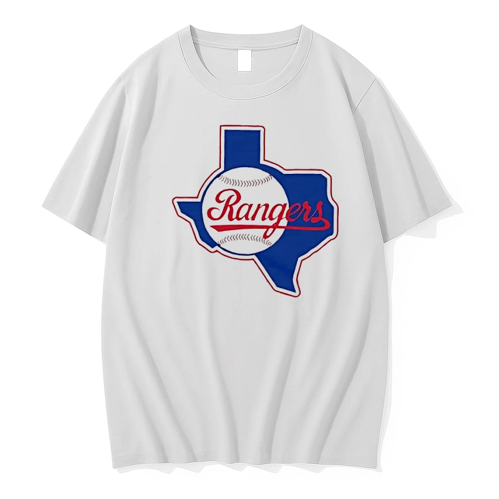 Texas Rangers Baseball Blue State Outline Script Logo Shirts