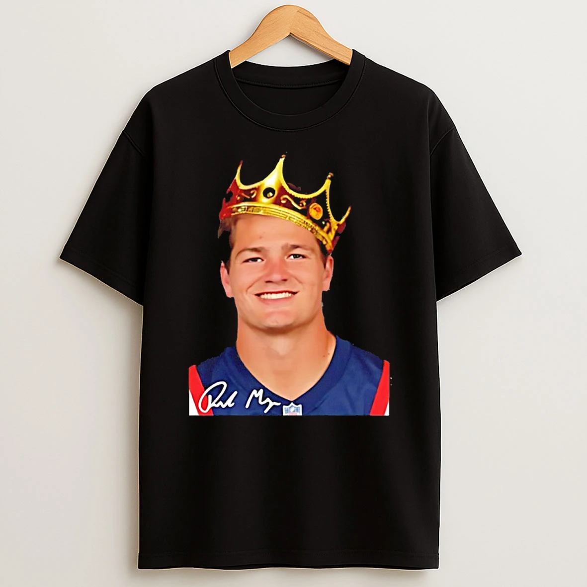 The King Drake Maye New England Football Signature Shirts