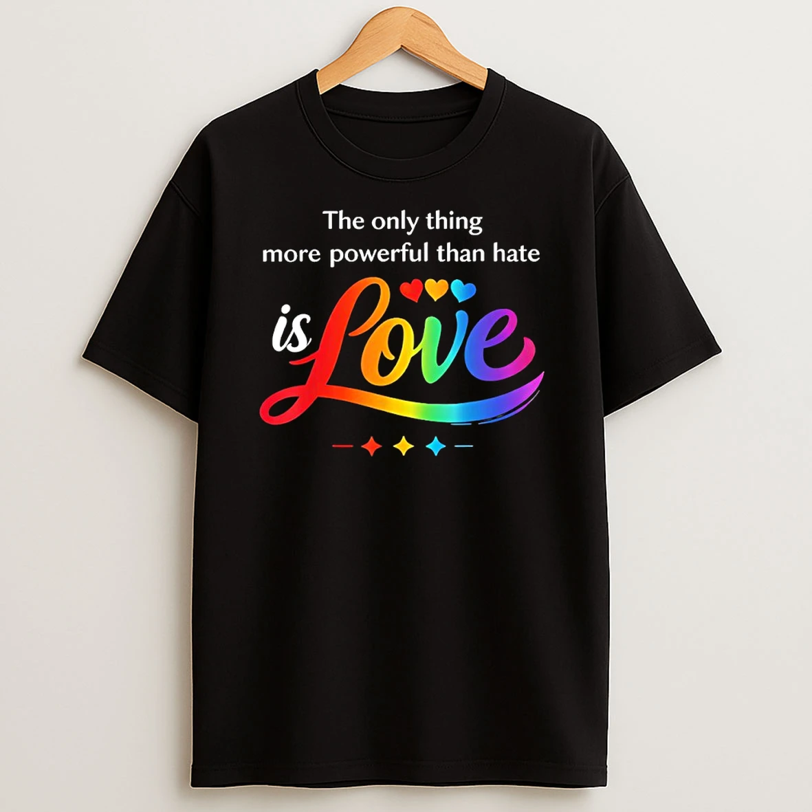 The Only Thing More Powerful Than Hate Is Love Colorful Text Shirts