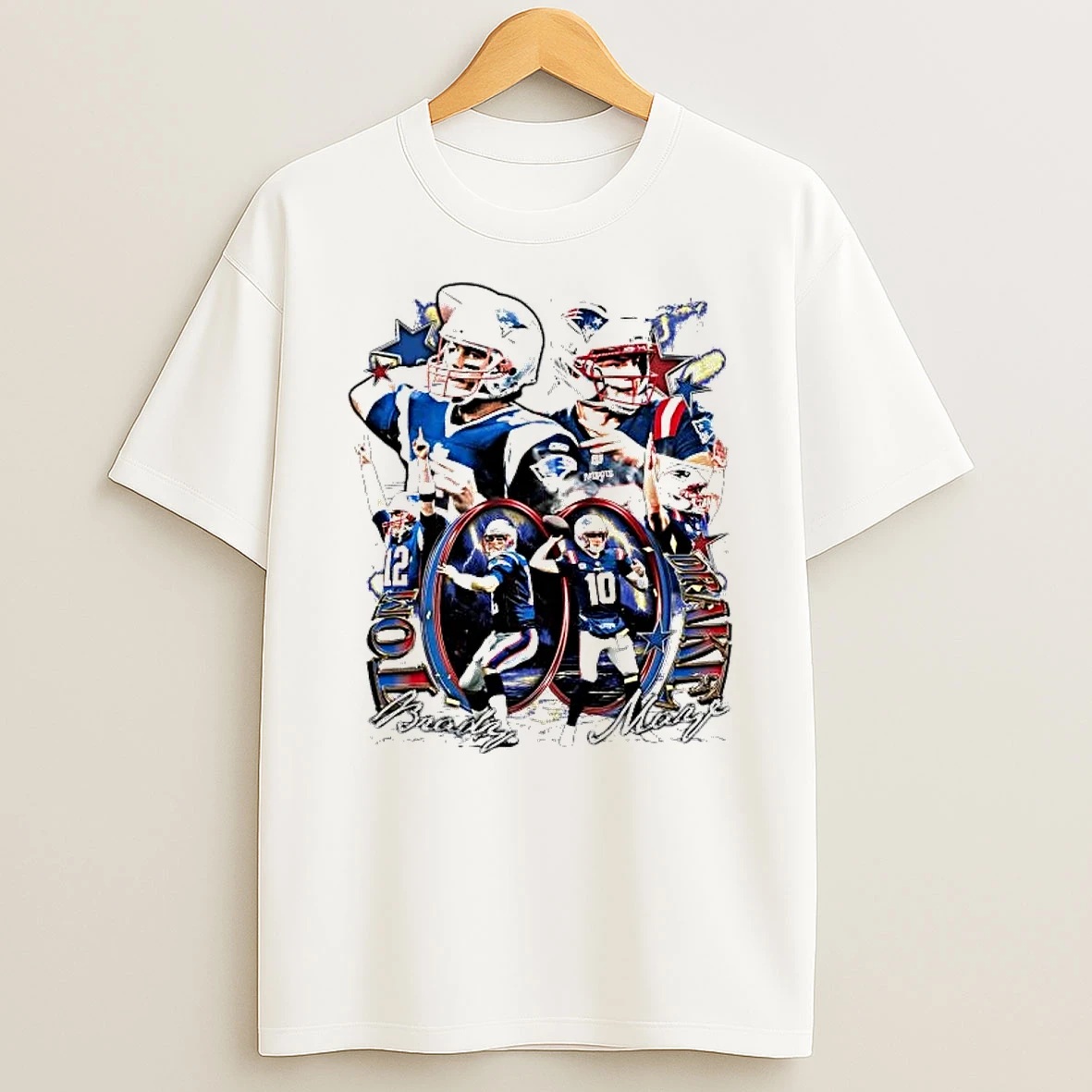 Tom Brady And Drake Maye Picture Collage Patriots Super Bowl Lx Tee Shirts