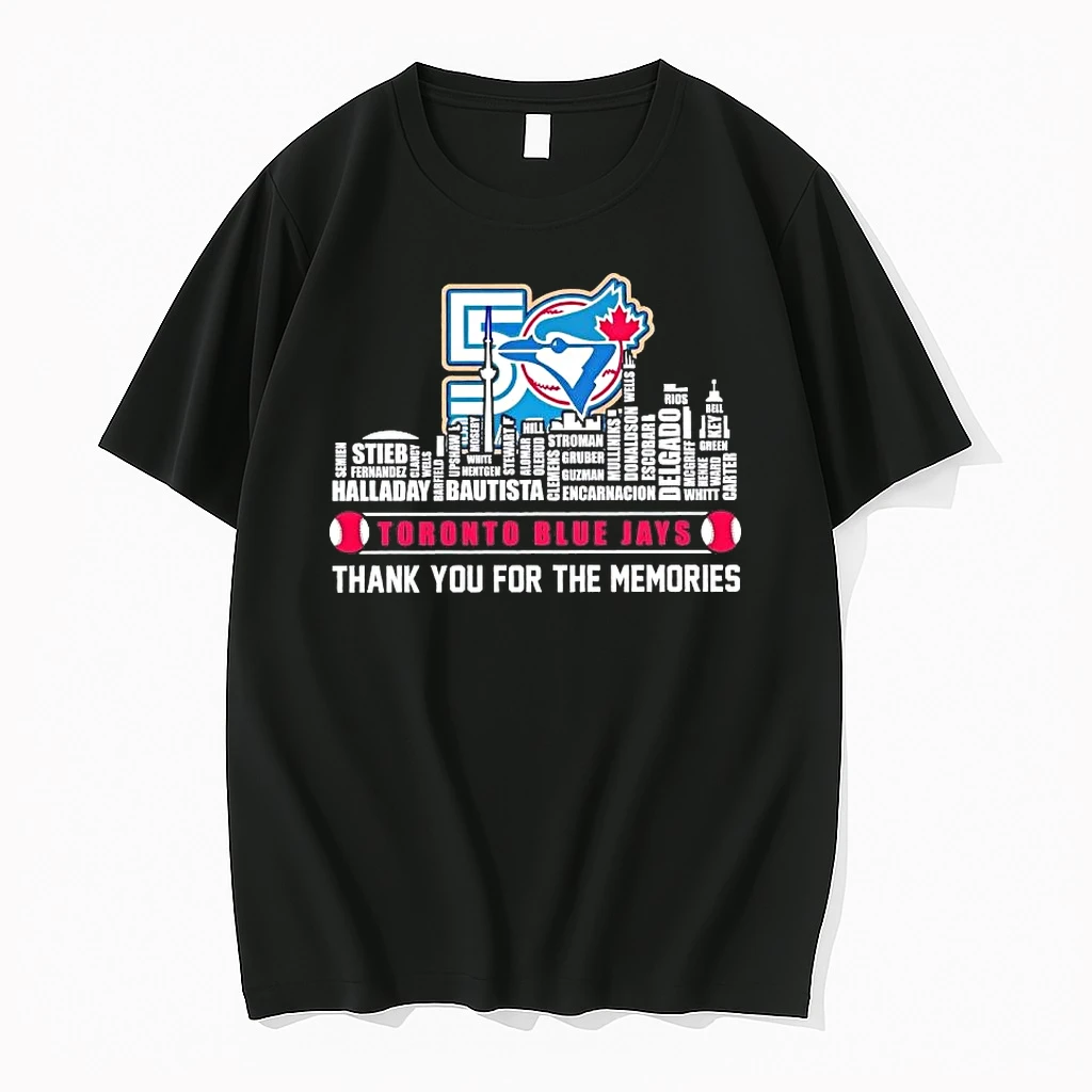 Toronto Blue Jays 50th Anniversary Players Names City Skyline Tee Shirts