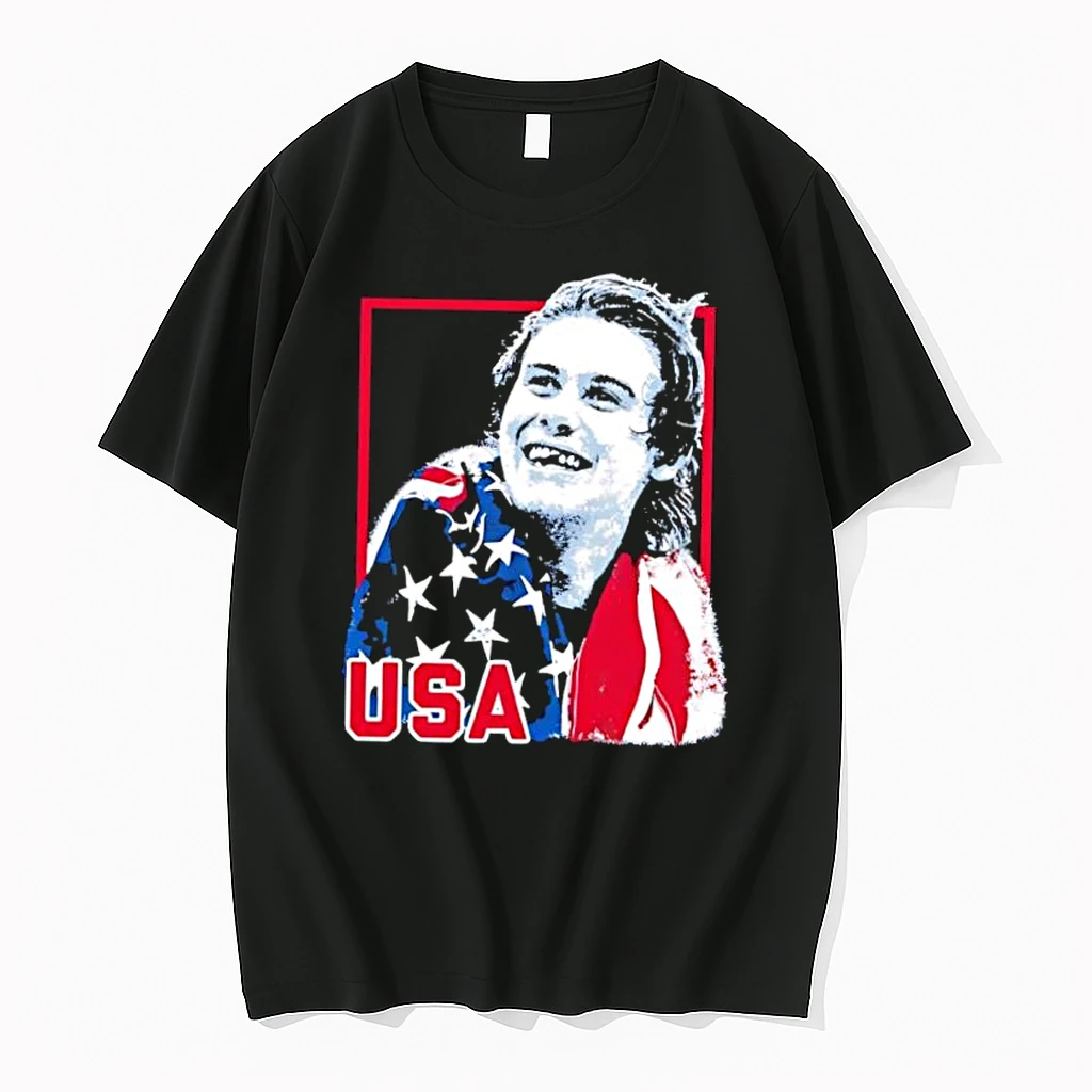 Usa Flag Happy Athlete Portrait Red Frame Graphic Shirts