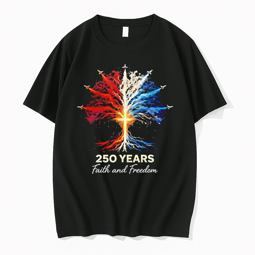 Usa Semiquincentennial 250 Years Faith And Freedom 1776%ce%b3co2026 Patriotic Cross Fireworks Shirts
