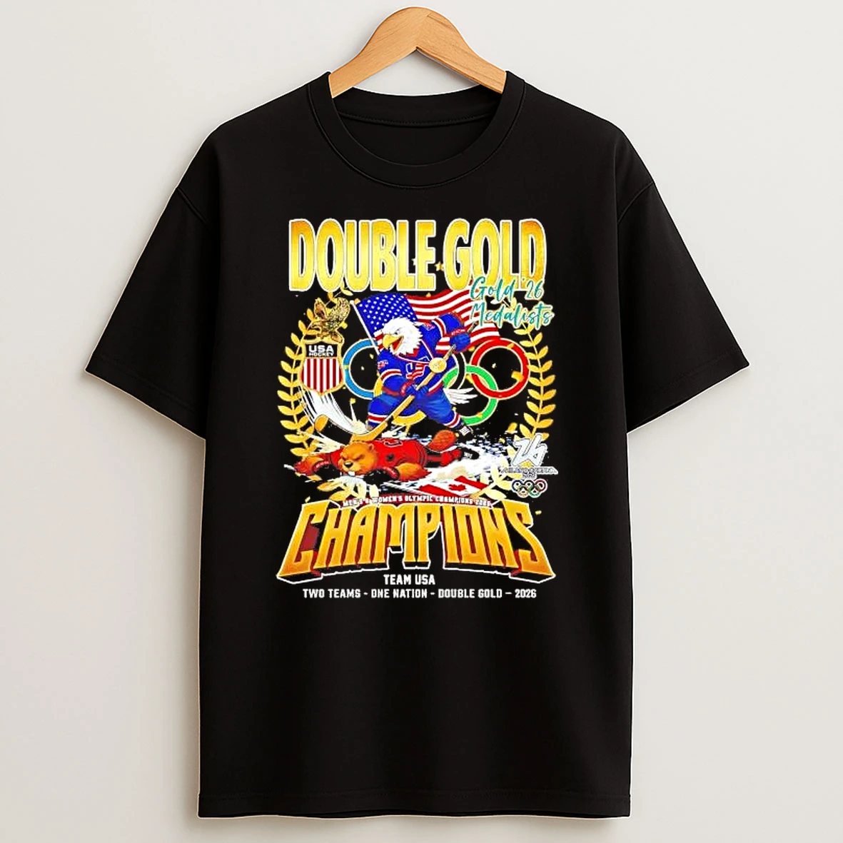 Usa Hockey Mens And Womens Olympic Champions 2026 Double Gold Shirts