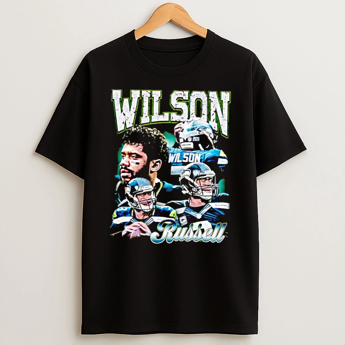 Wilson Russell Seattle Football Quarterback Collage Cracked Text Shirts