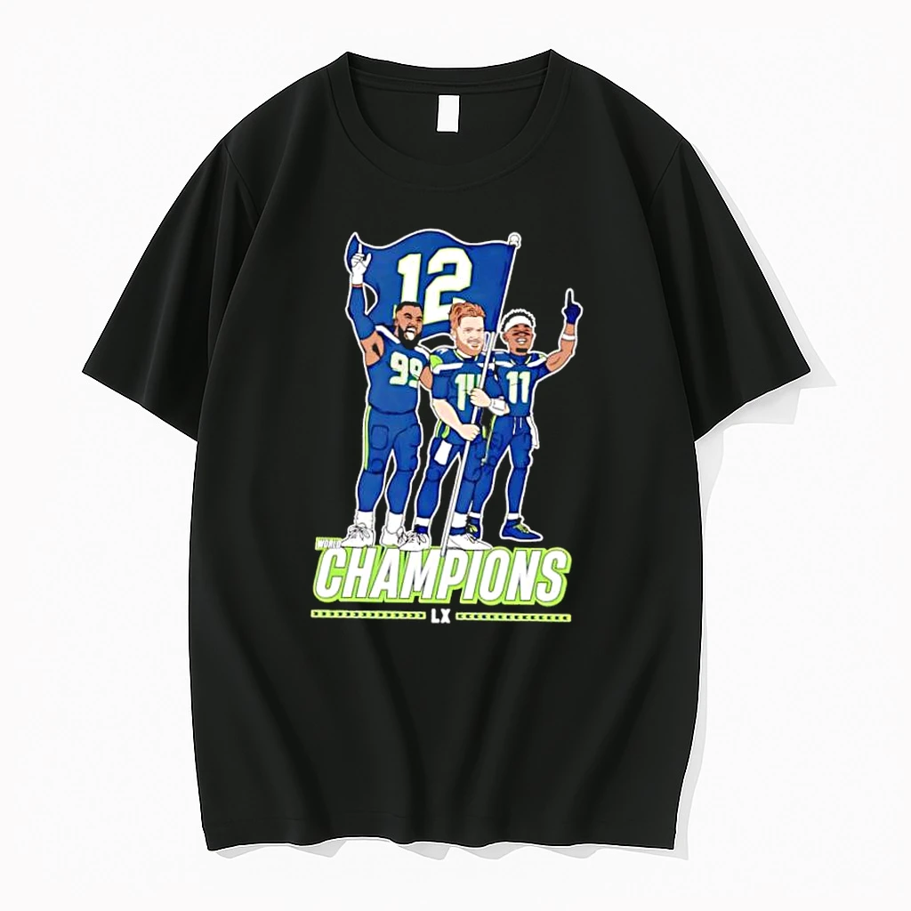 World Champions Lx Seahawks Players Holding 12 Flag Shirts