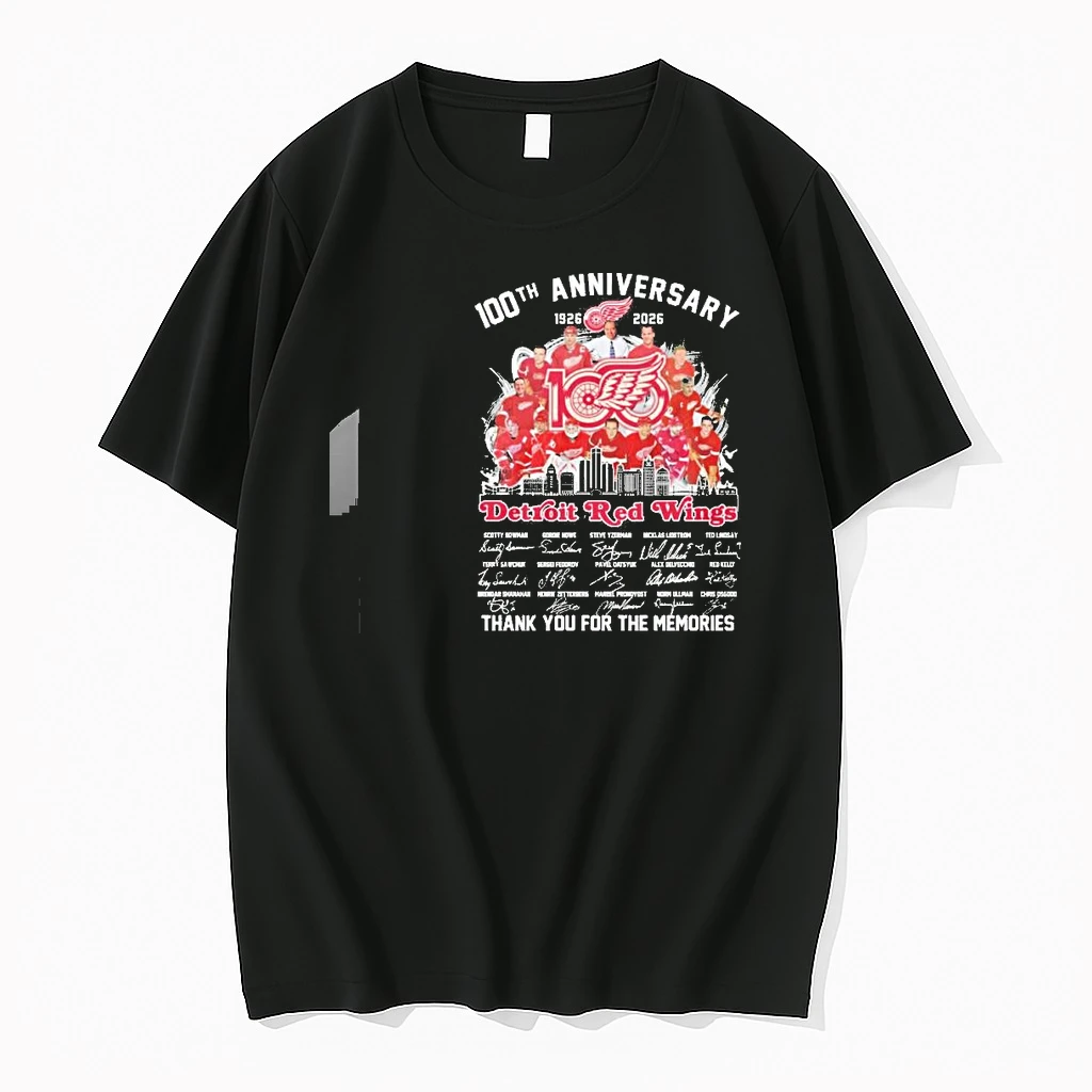 100th Anniversary 1926 2026 Detroit Red Wings Team Hockey Signatures Shirts