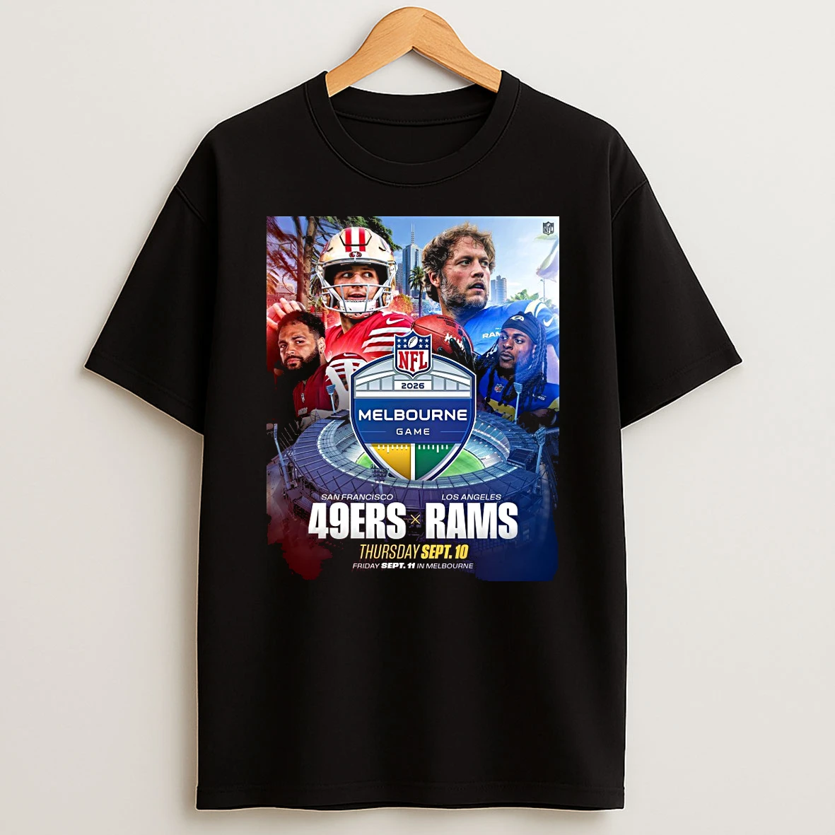 2026 Nfl Melbourne Game San Francisco 49ers X Los Angeles Rams September 10 Shirts