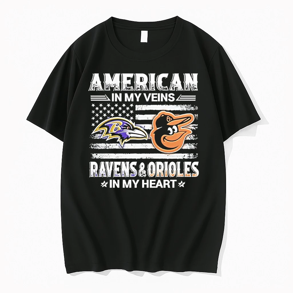 American In My Veins Ravens And Orioles In My Heart Usa Flag Shirts